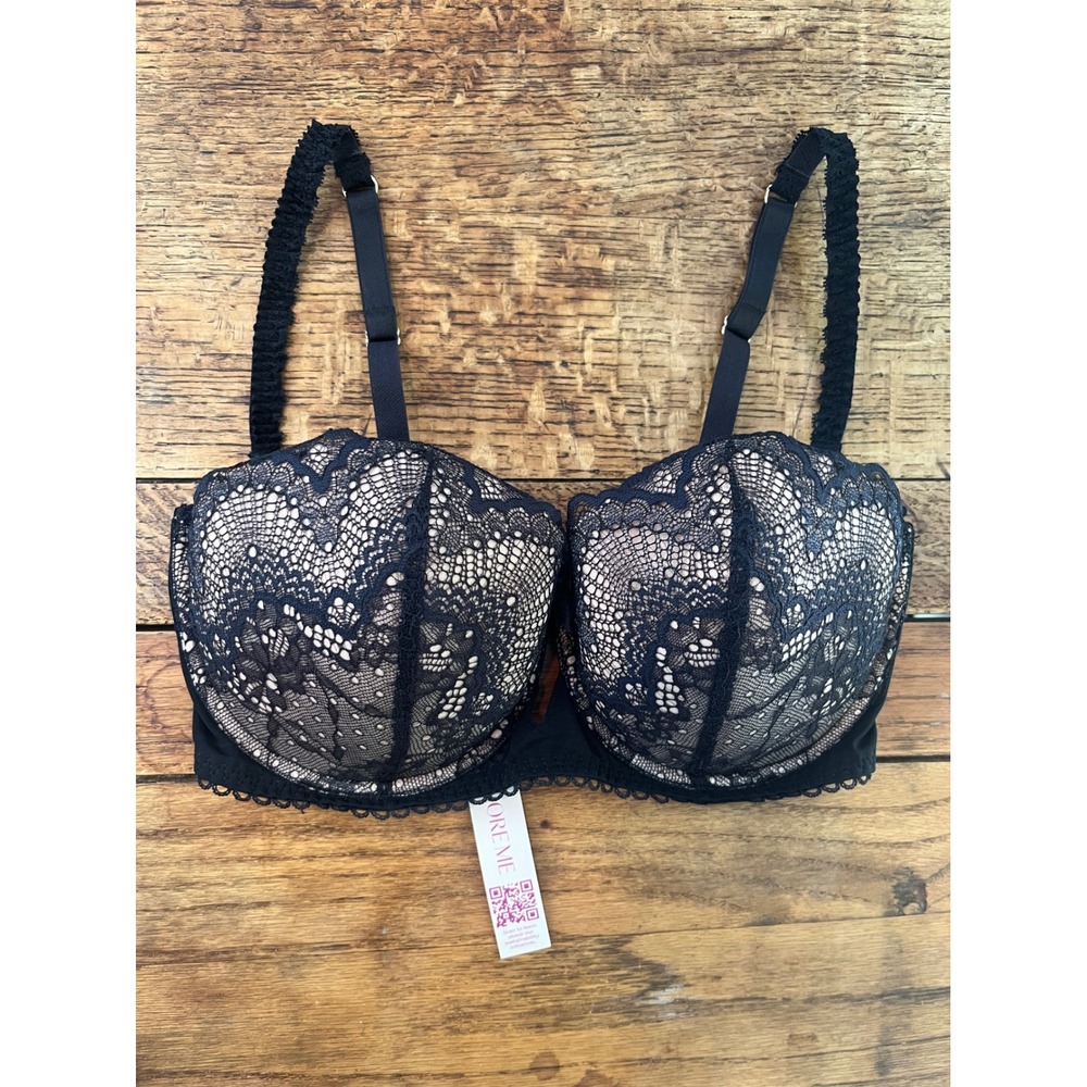 Adore Me Kimmy lace push-up balconette bra 34D overlay underwire adjustable NWT